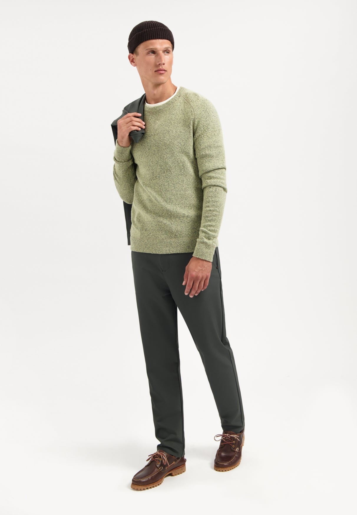 Melange wool jumper | Light Moss