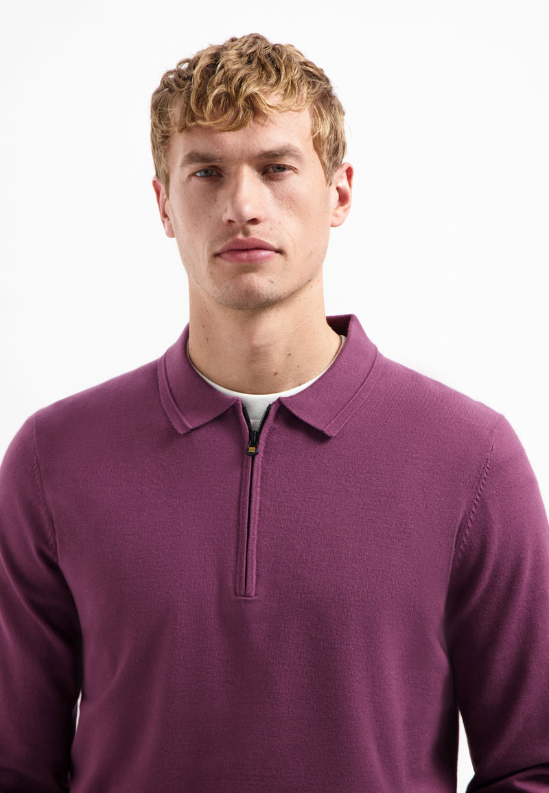 Half-zip polo jumper | Dark Wine