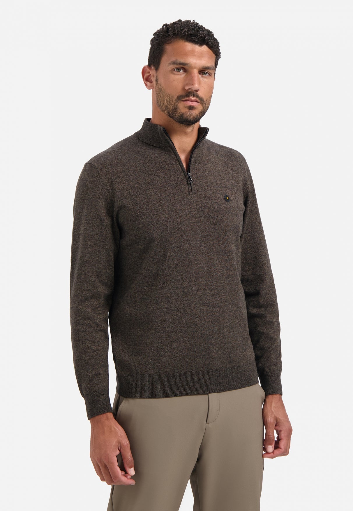 Half-zip melange jumper | Taupe