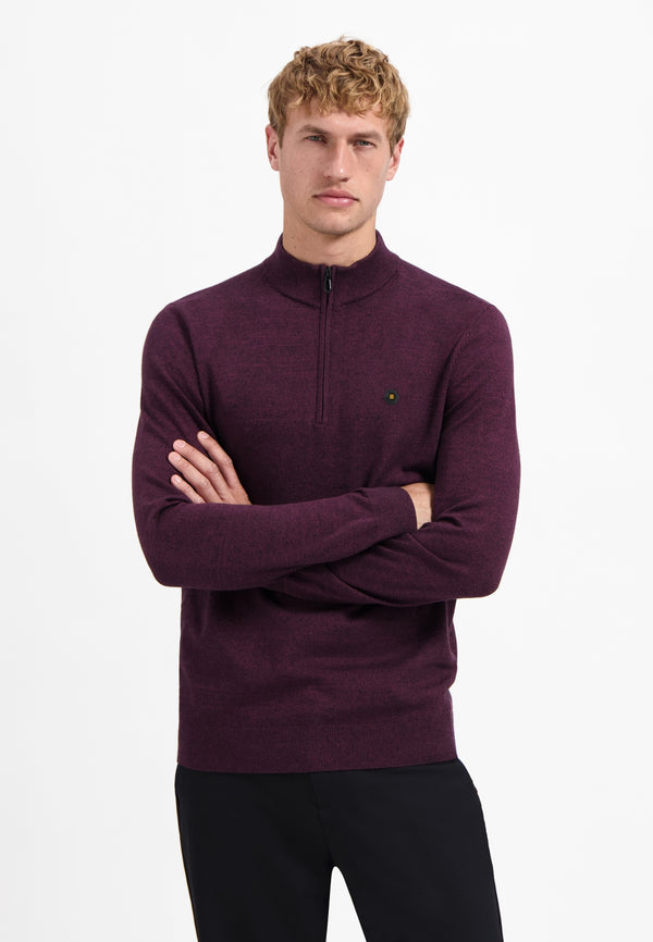 Half-zip melange jumper | Dark Wine