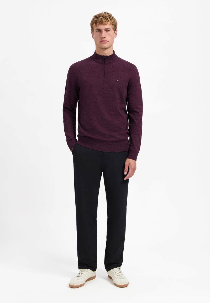 Half-zip melange jumper | Dark Wine