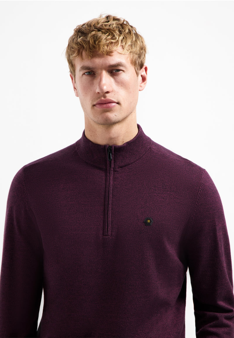 Half-zip melange jumper | Dark Wine