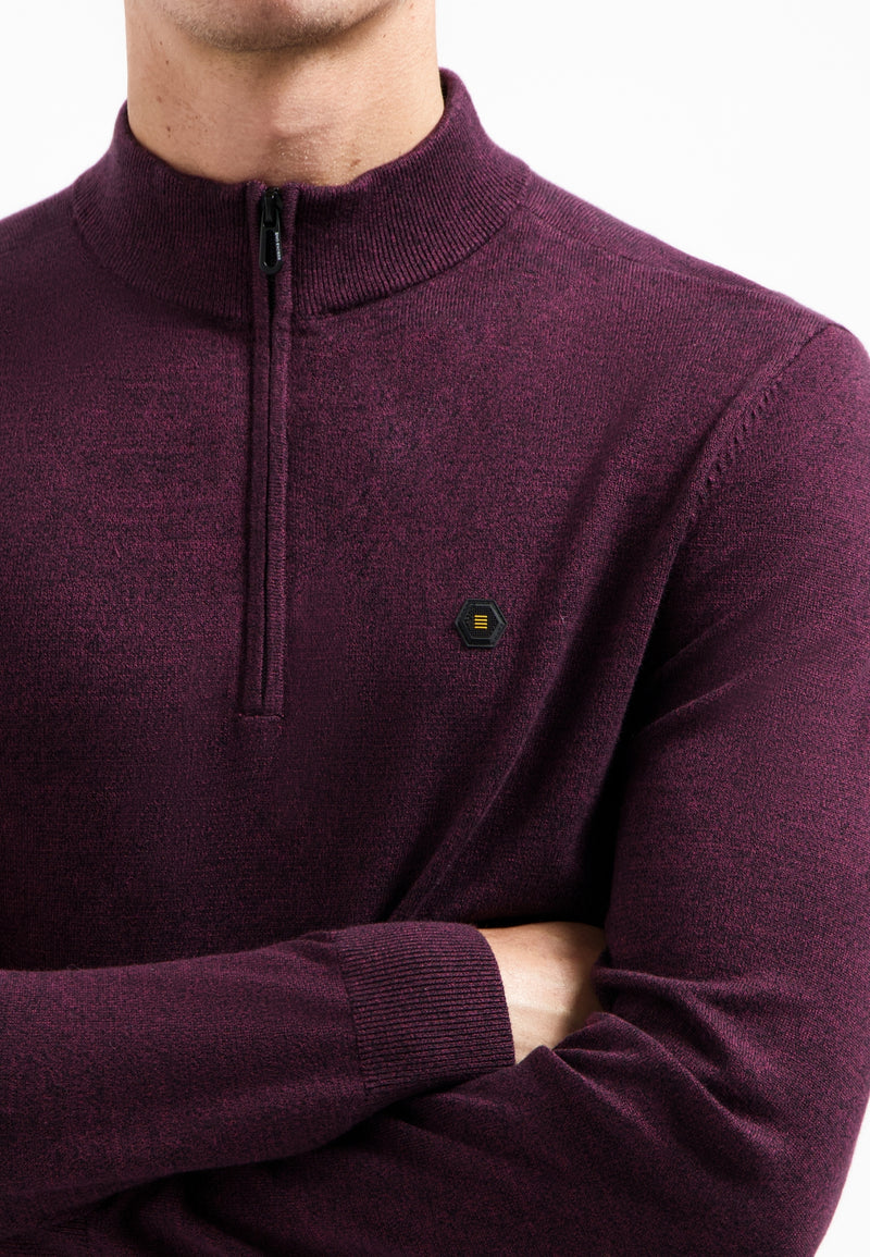 Half-zip melange jumper | Dark Wine