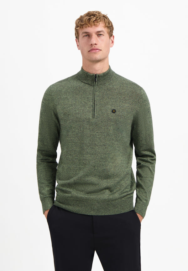 Half-zip melange jumper | Light Moss