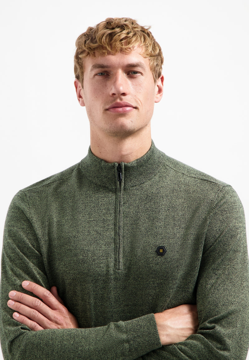 Half-zip melange jumper | Light Moss