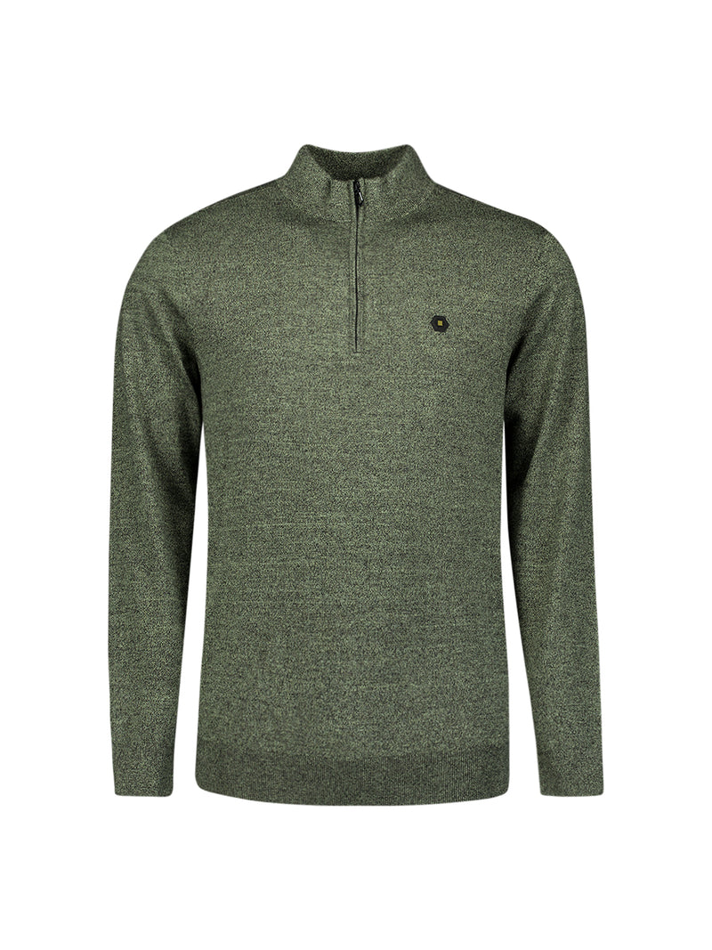 Half-zip melange jumper | Light Moss