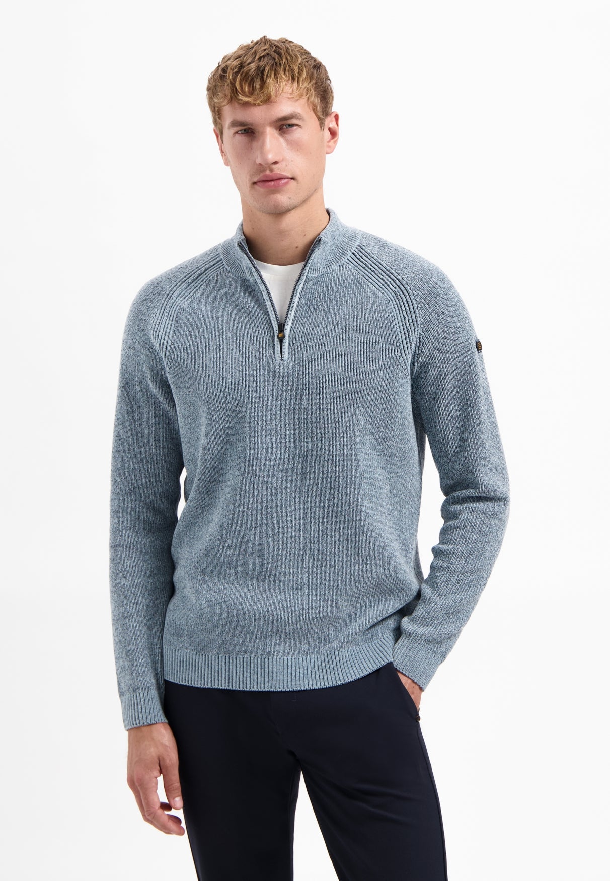 Half-zip melange jumper | Dusty Blue