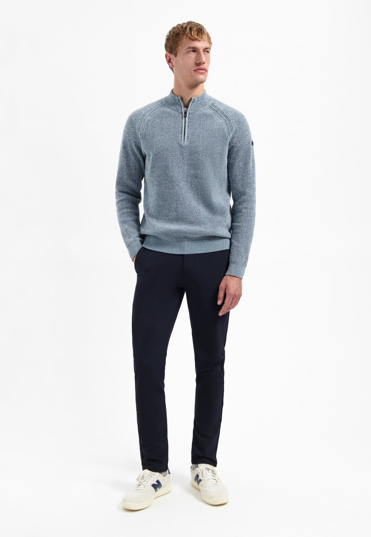 Half-zip melange jumper | Dusty Blue