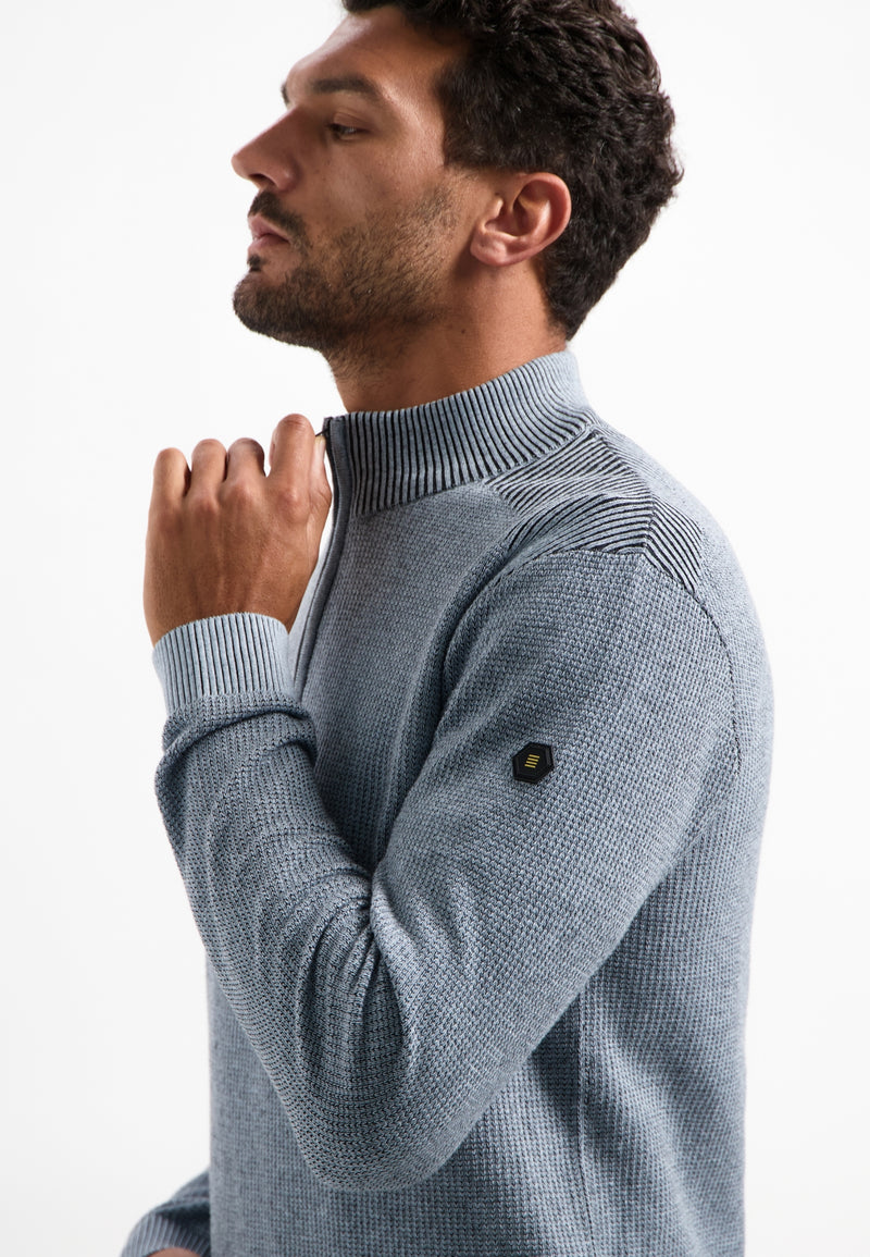 Textured half-zip jumper | Dusty Blue