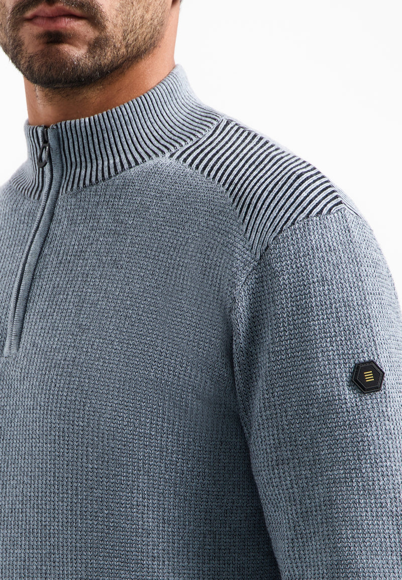 Textured half-zip jumper | Dusty Blue
