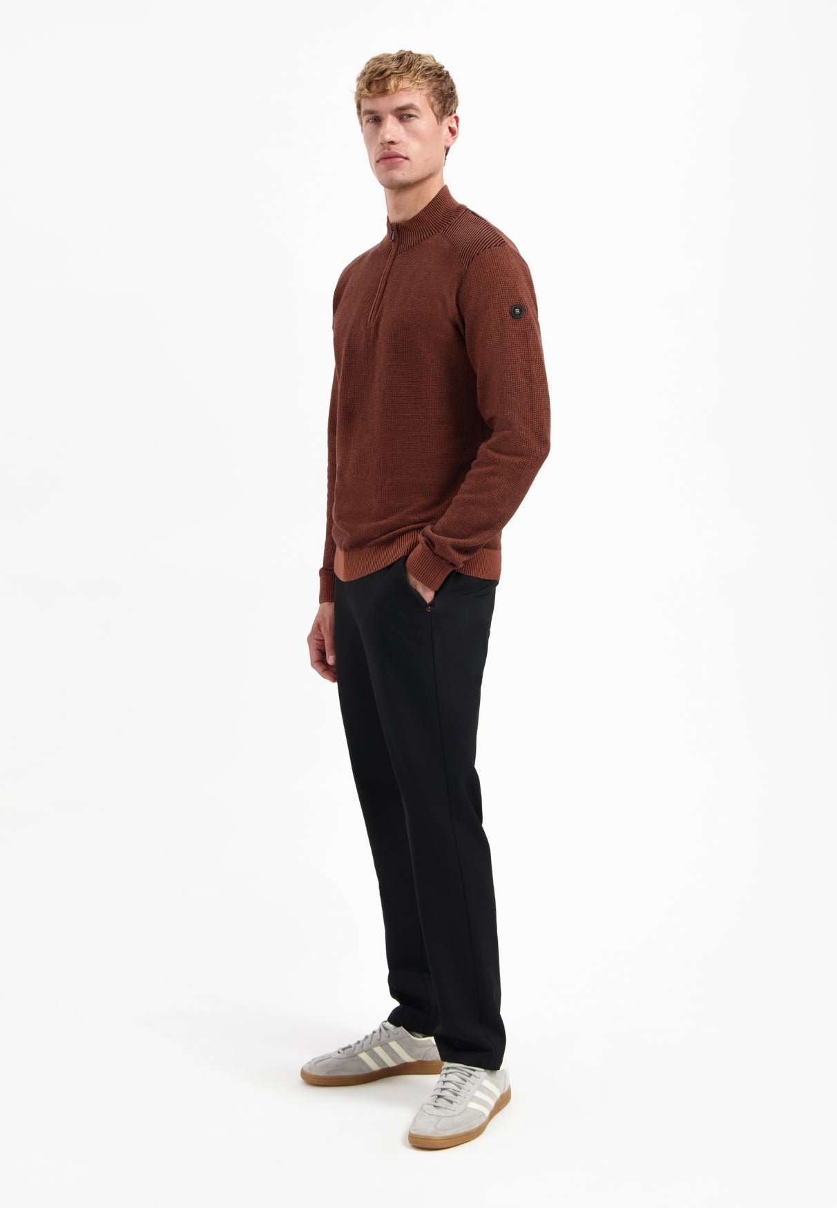 Textured half-zip jumper | Terra
