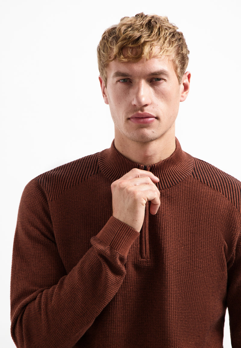 Textured half-zip jumper | Terra