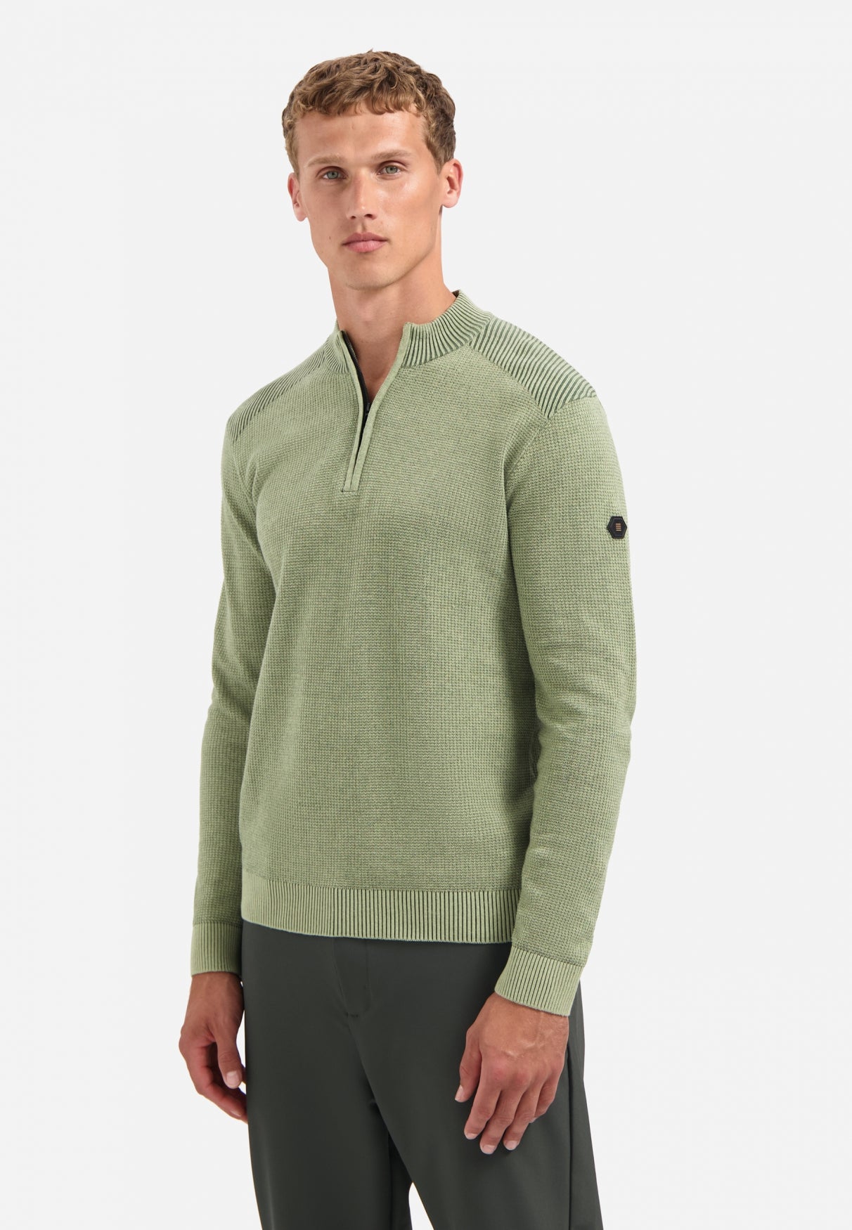 Textured half-zip jumper | Light Moss