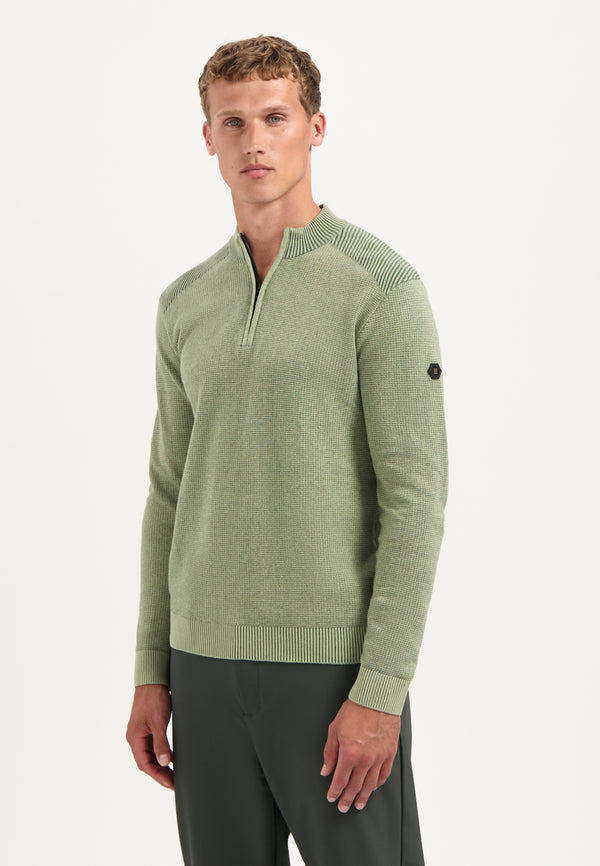 Textured half-zip jumper | Light Moss