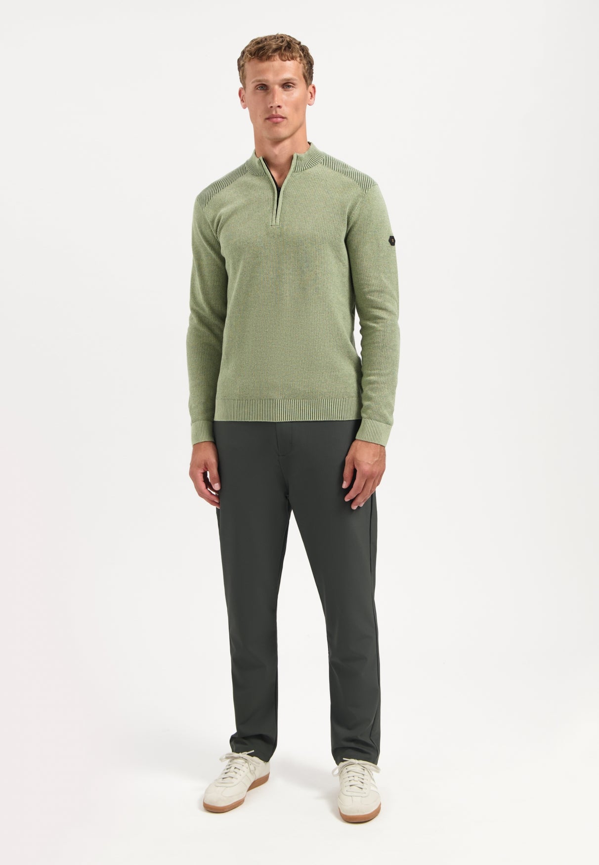 Textured half-zip jumper | Light Moss