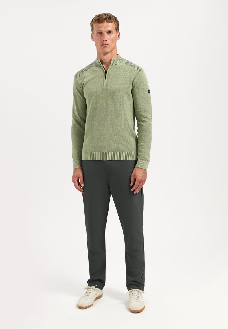 Textured half-zip jumper | Light Moss