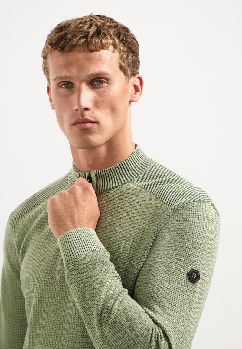 Textured half-zip jumper | Light Moss