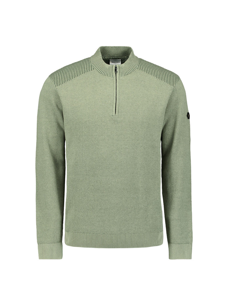 Textured half-zip jumper | Light Moss