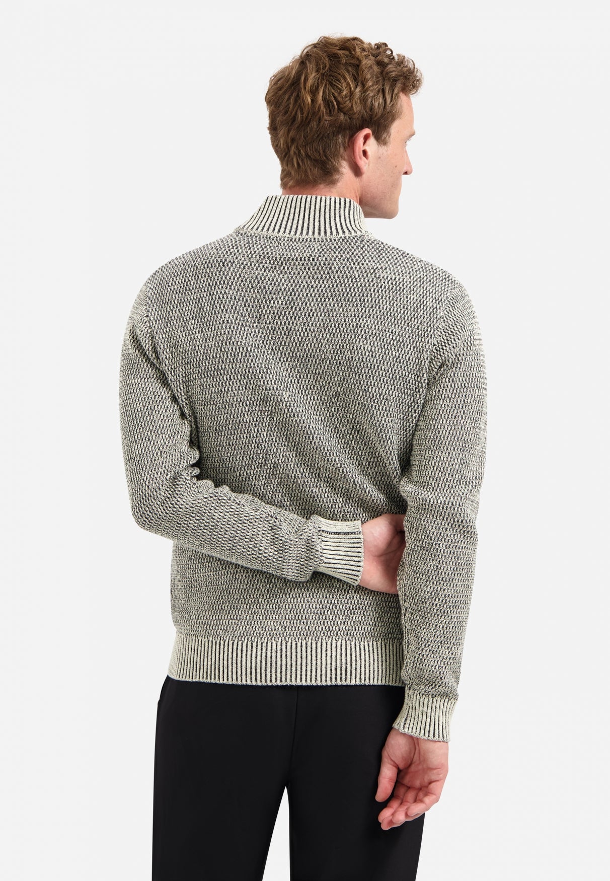 Heavy melange knitted cardigan | Stone
