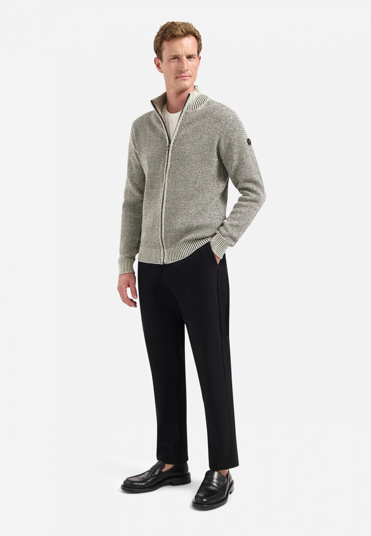 Heavy melange knitted cardigan | Stone