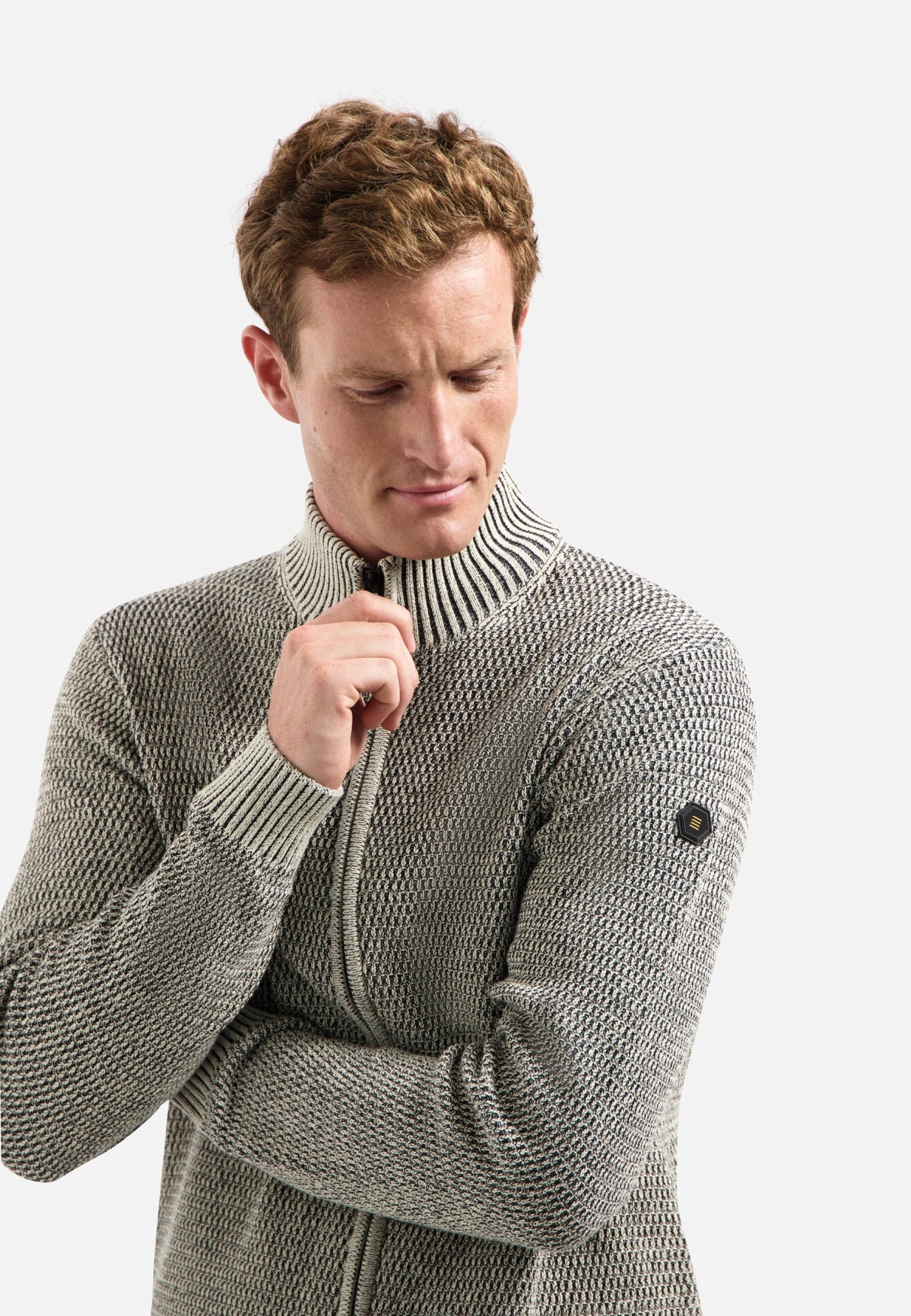 Heavy melange knitted cardigan | Stone