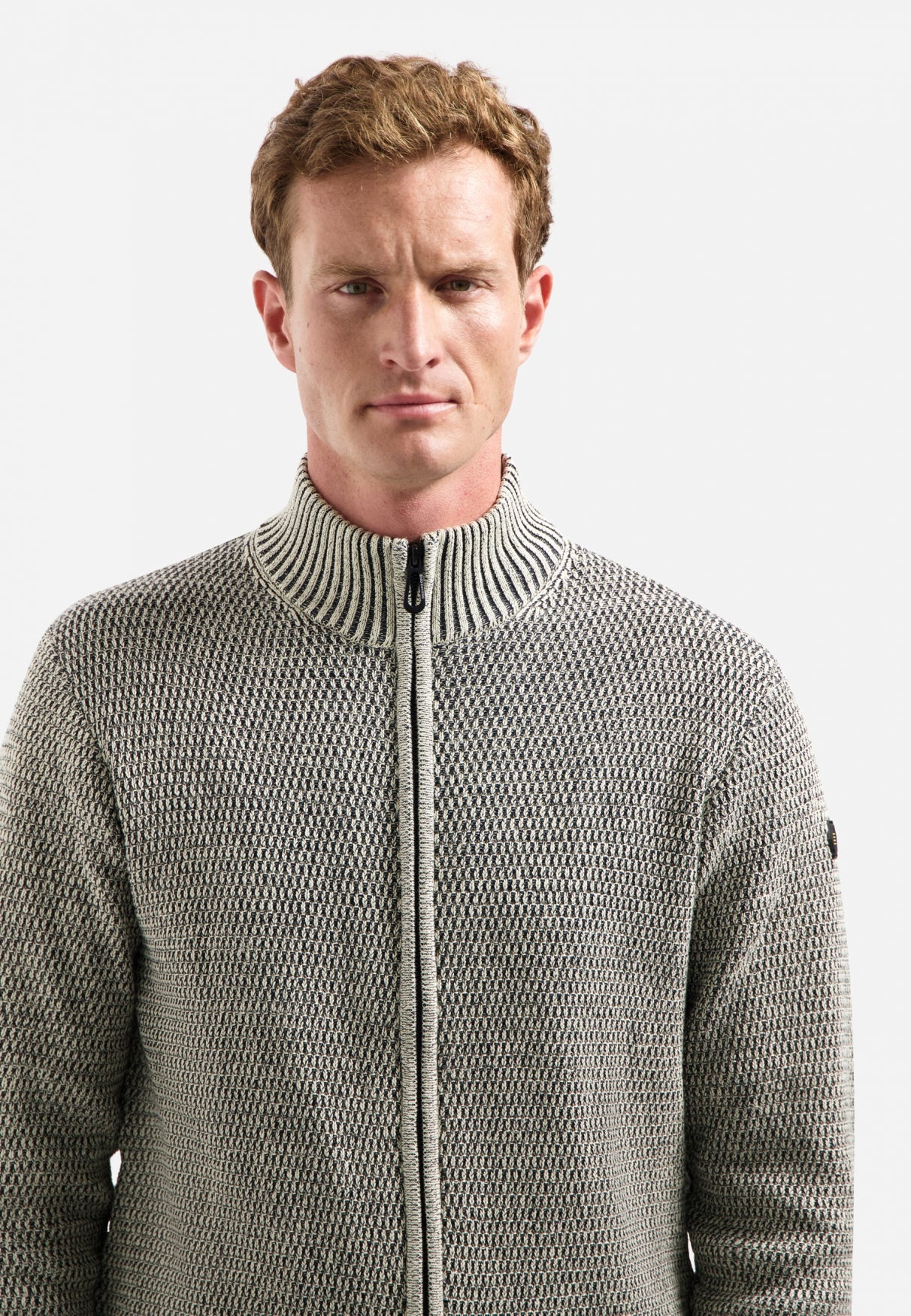 Heavy melange knitted cardigan | Stone