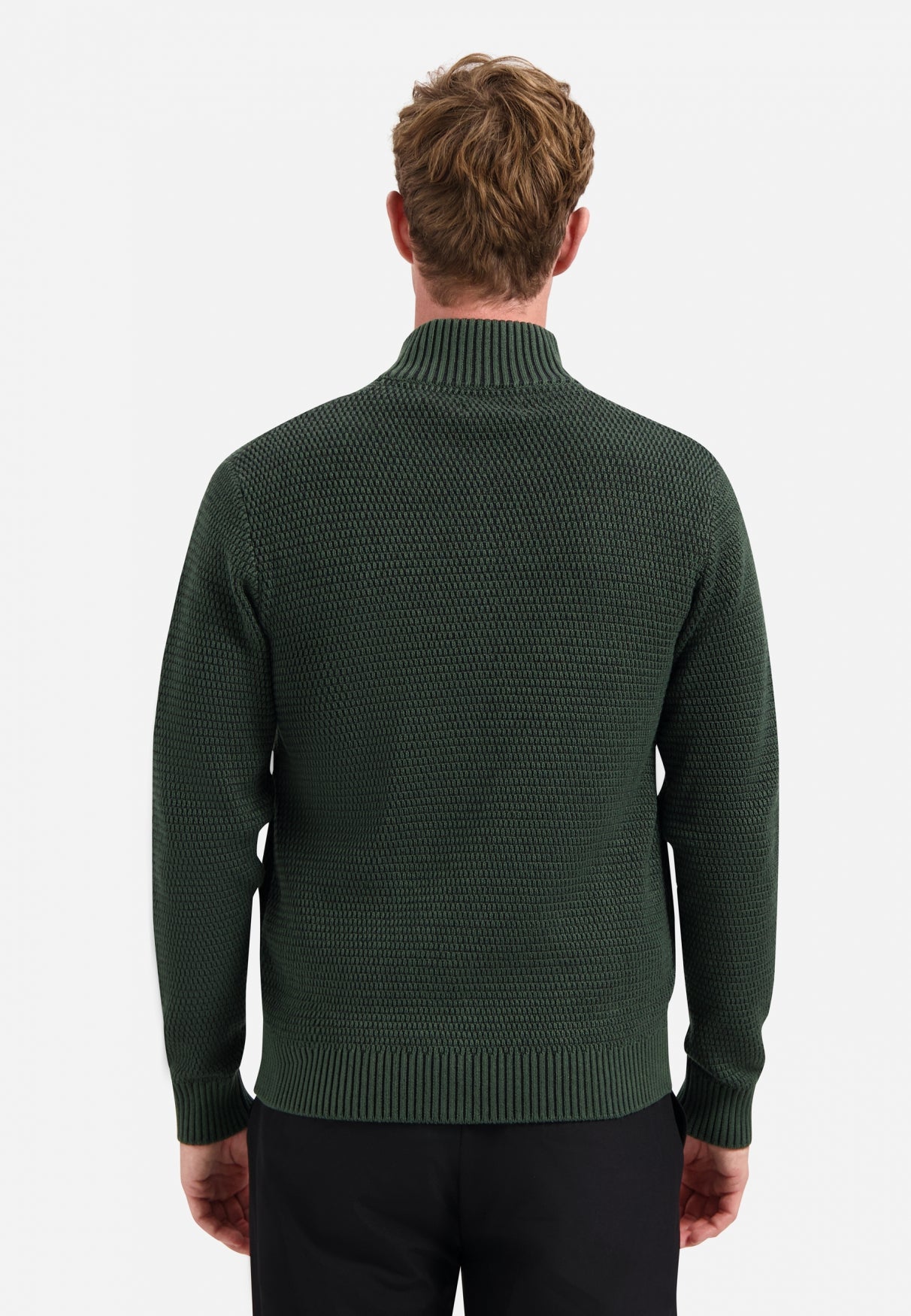 Heavy melange knitted cardigan | Dark Green