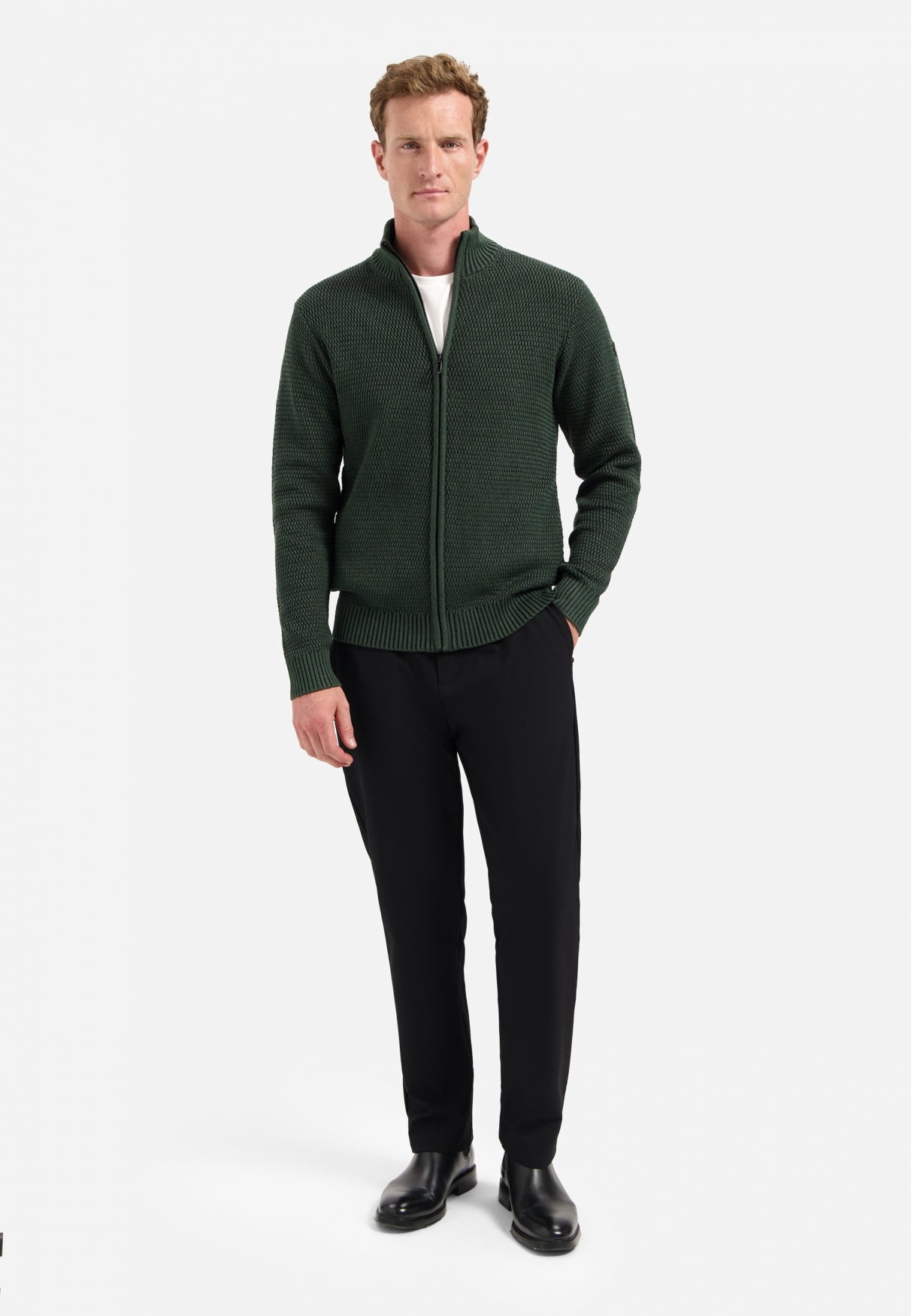 Heavy melange knitted cardigan | Dark Green