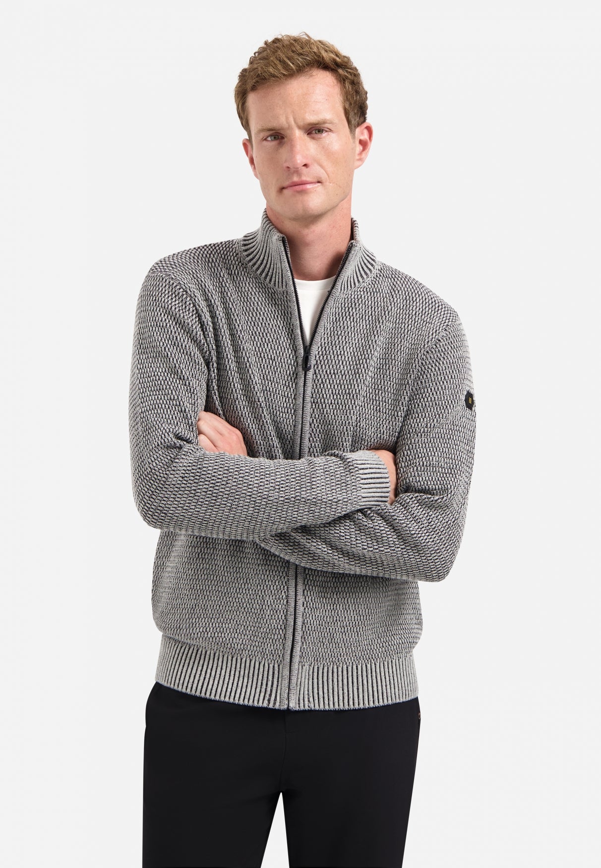 Heavy melange knitted cardigan | Grey Melange