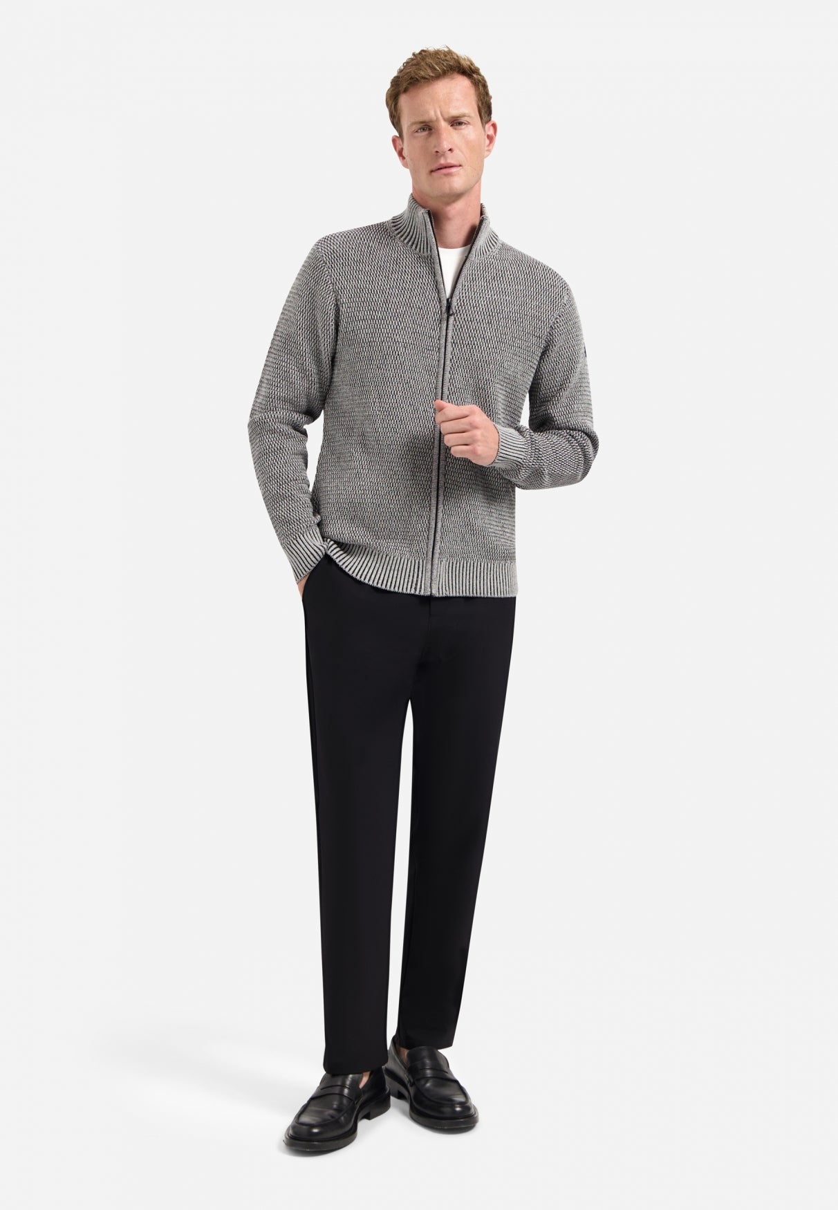 Heavy melange knitted cardigan | Grey Melange
