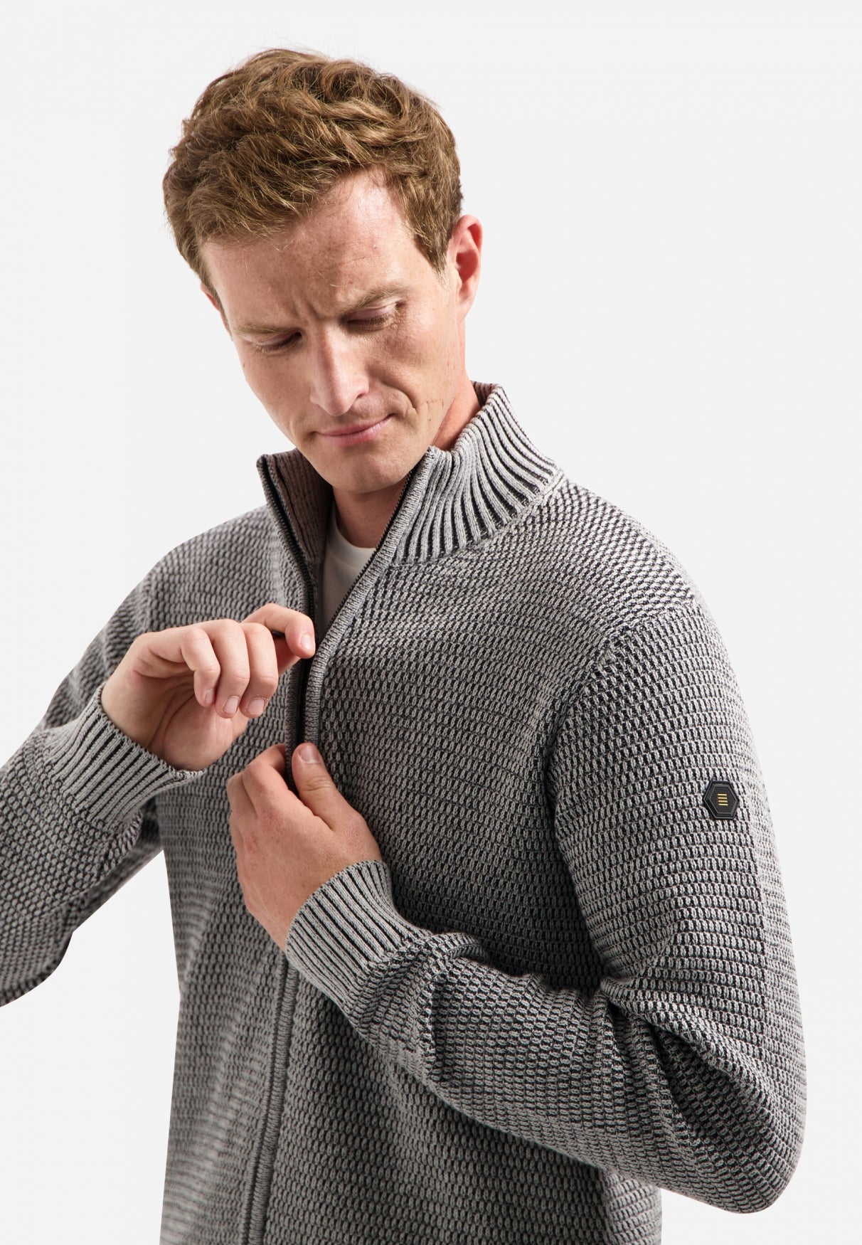 Heavy melange knitted cardigan | Grey Melange