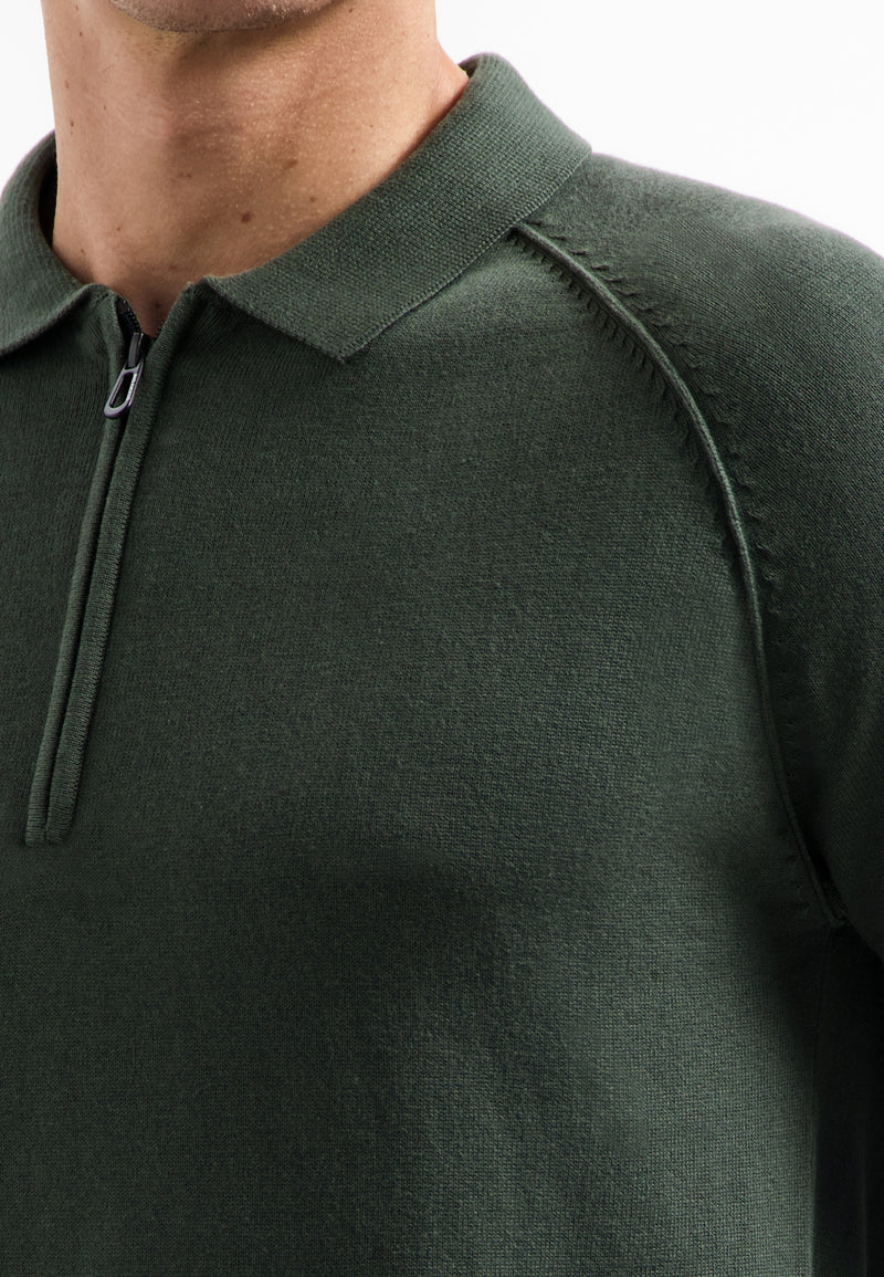 Half-zip polo jumper | Dark Green