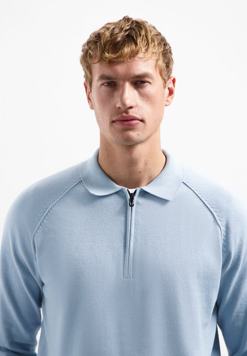 Half-zip polo jumper | Dusty Blue