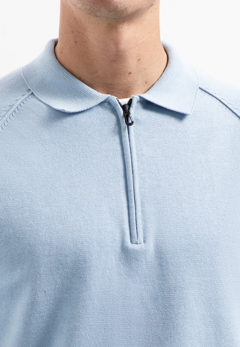 Half-zip polo jumper | Dusty Blue