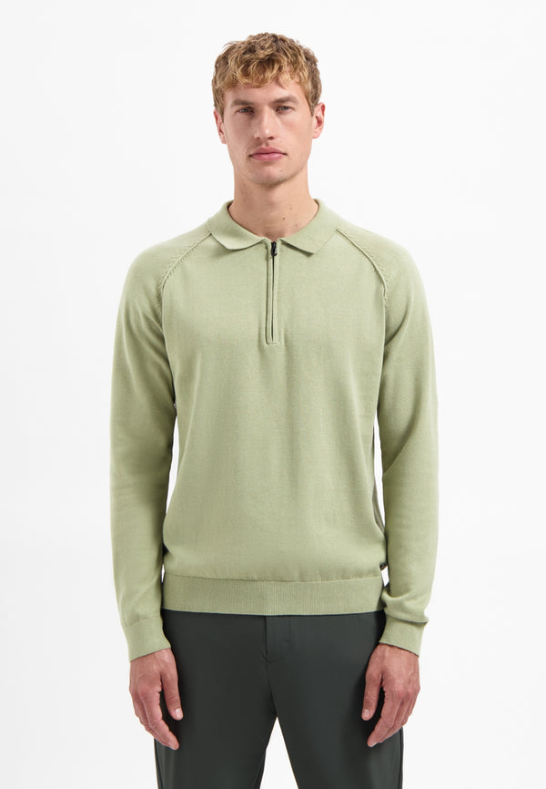 Half-zip polo jumper | Light Moss