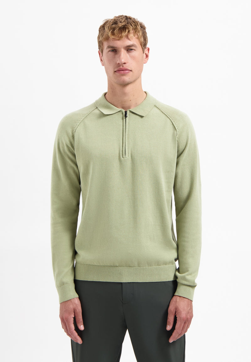 Half-zip polo jumper | Light Moss