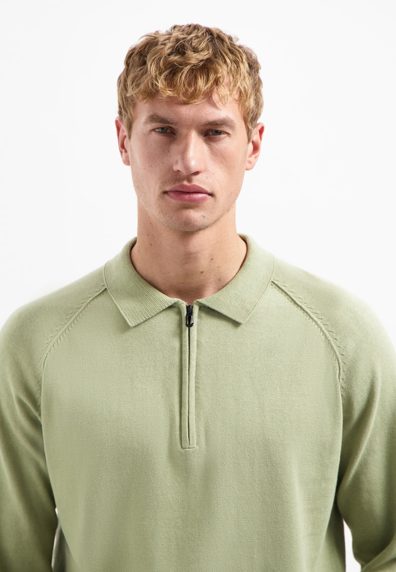 Half-zip polo jumper | Light Moss