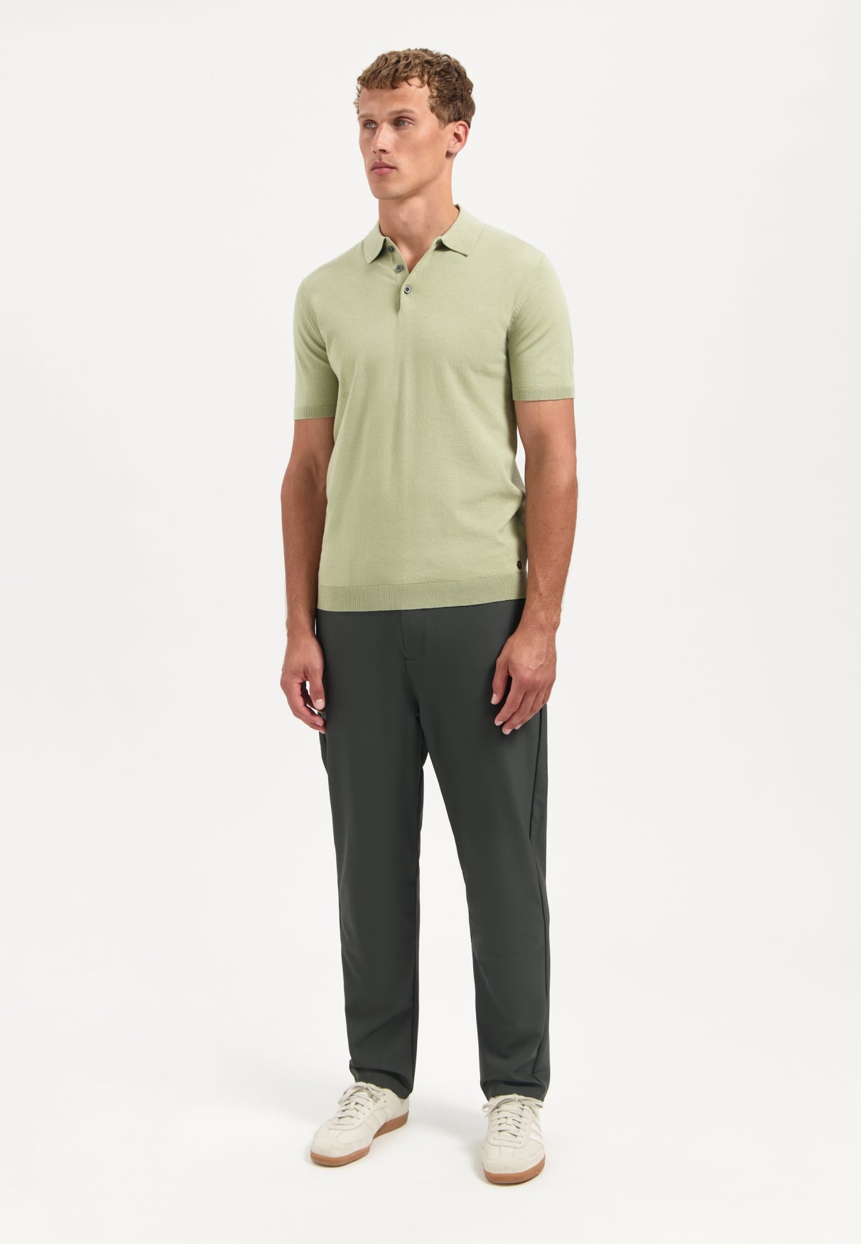 Knitted polo | Light Moss