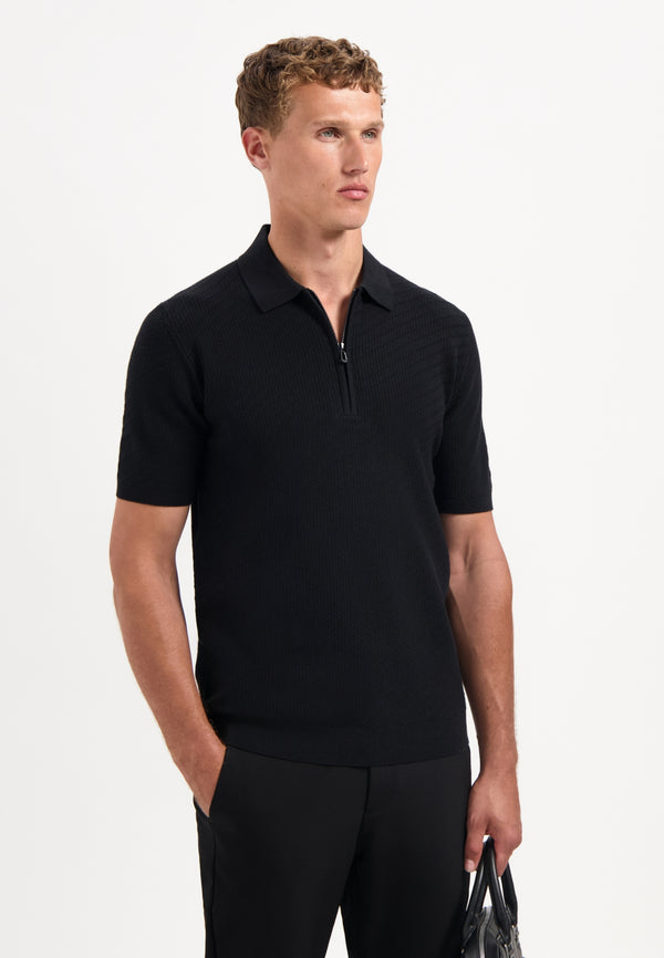 Half-zip knitted polo | Black