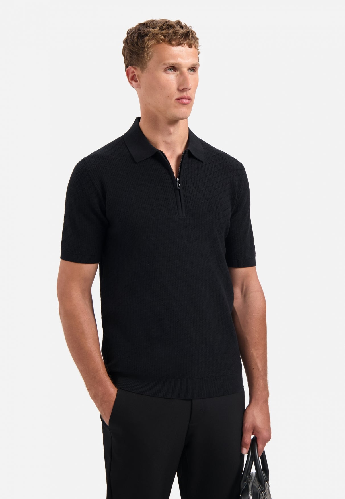Half-zip knitted polo | Black