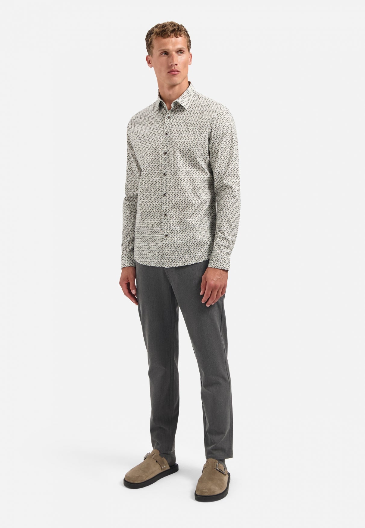 Printed stretch shirt | Taupe