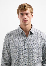 Printed stretch shirt | Dusty Blue