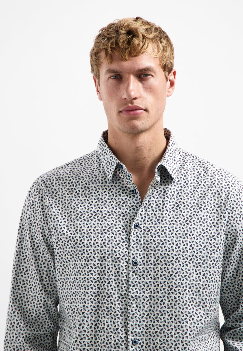 Printed stretch shirt | Dusty Blue