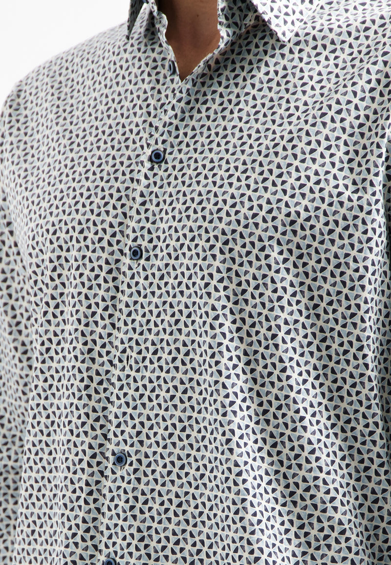 Printed stretch shirt | Dusty Blue