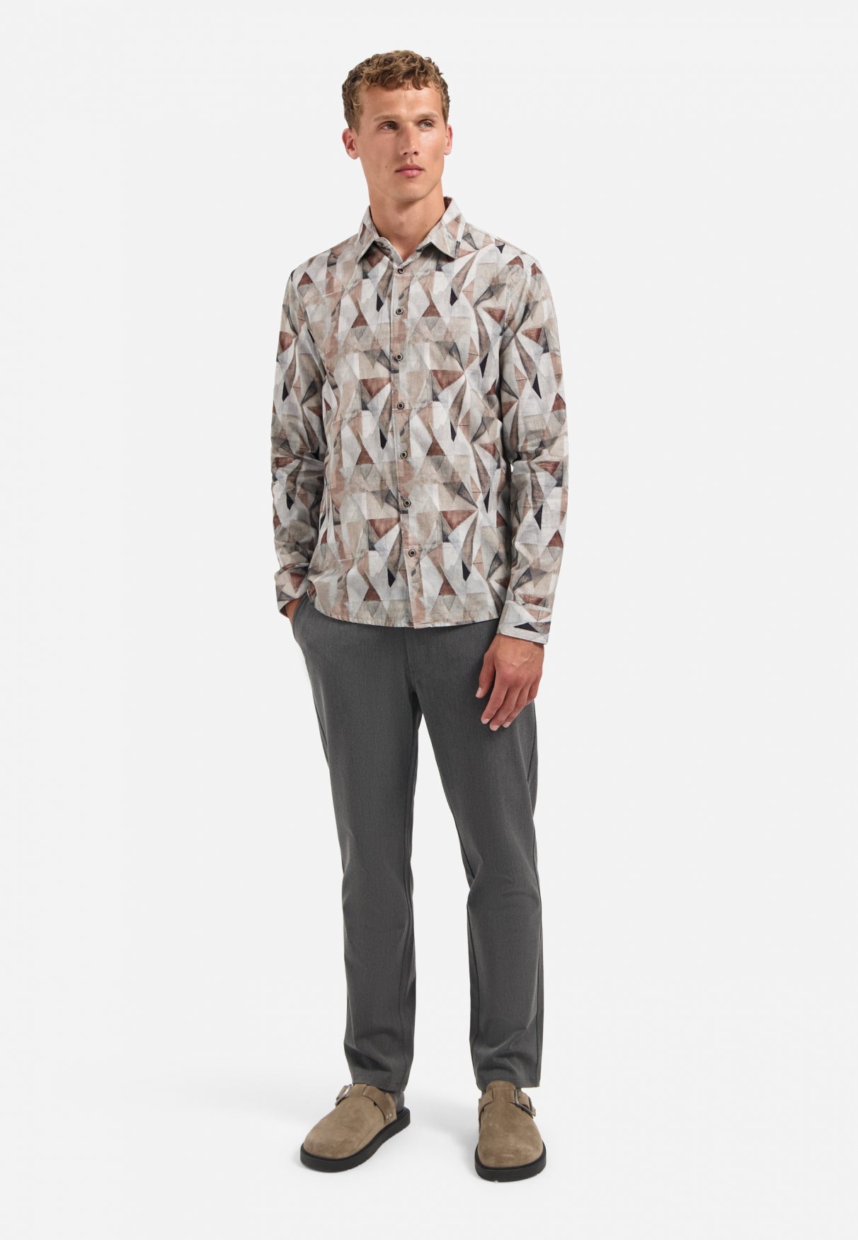 Printed stretch shirt | Taupe