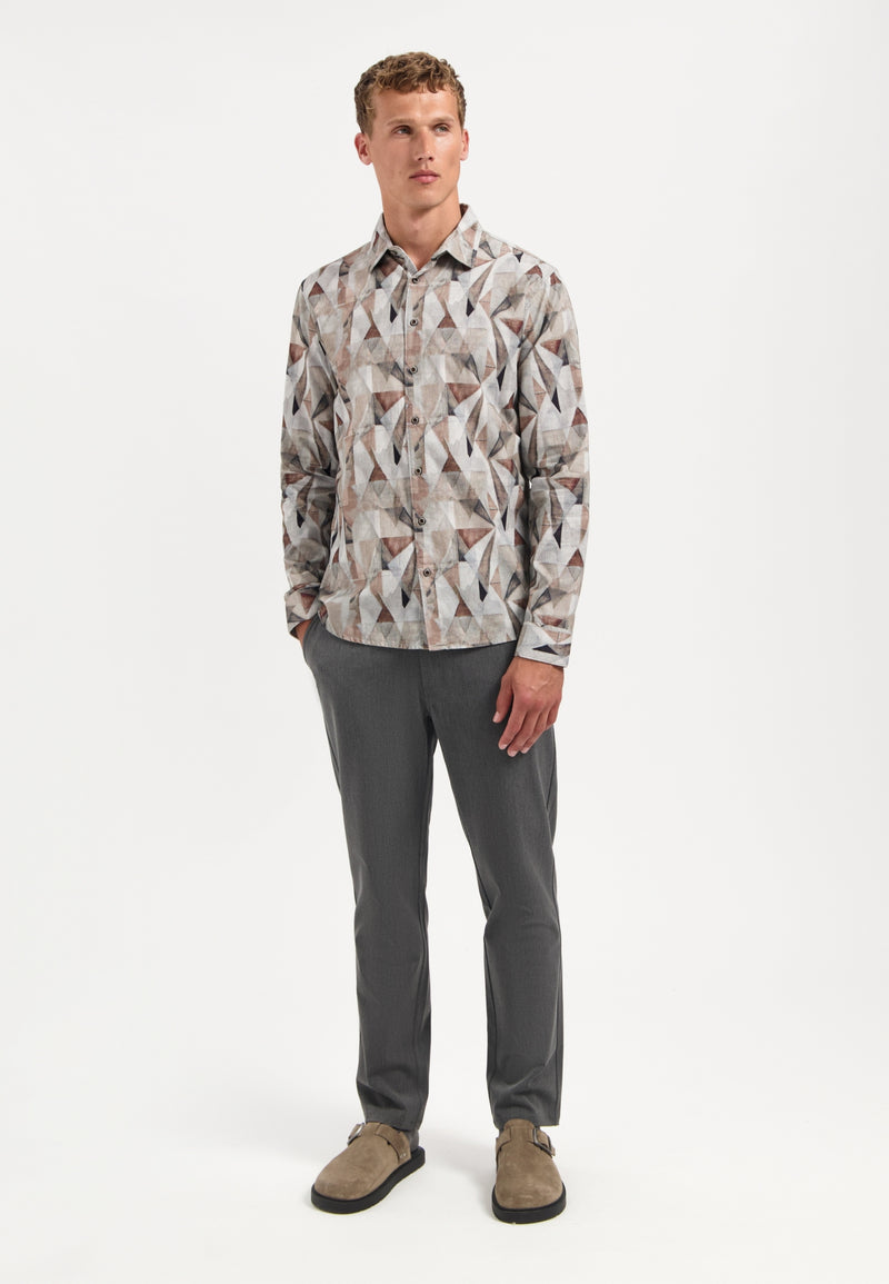 Printed stretch shirt | Taupe