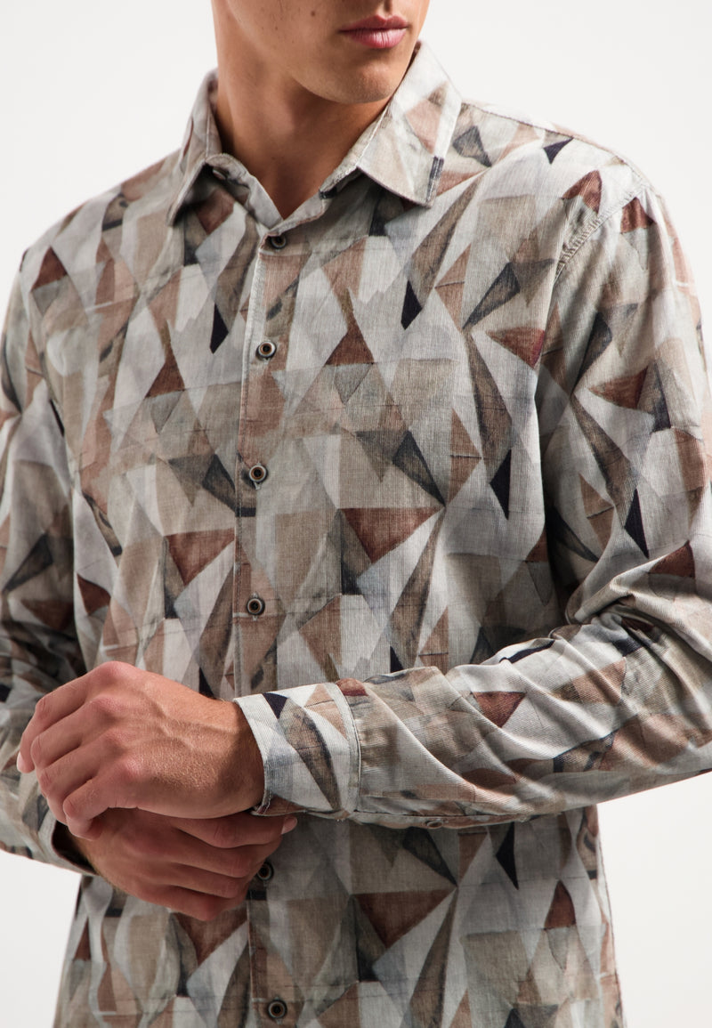Printed stretch shirt | Taupe