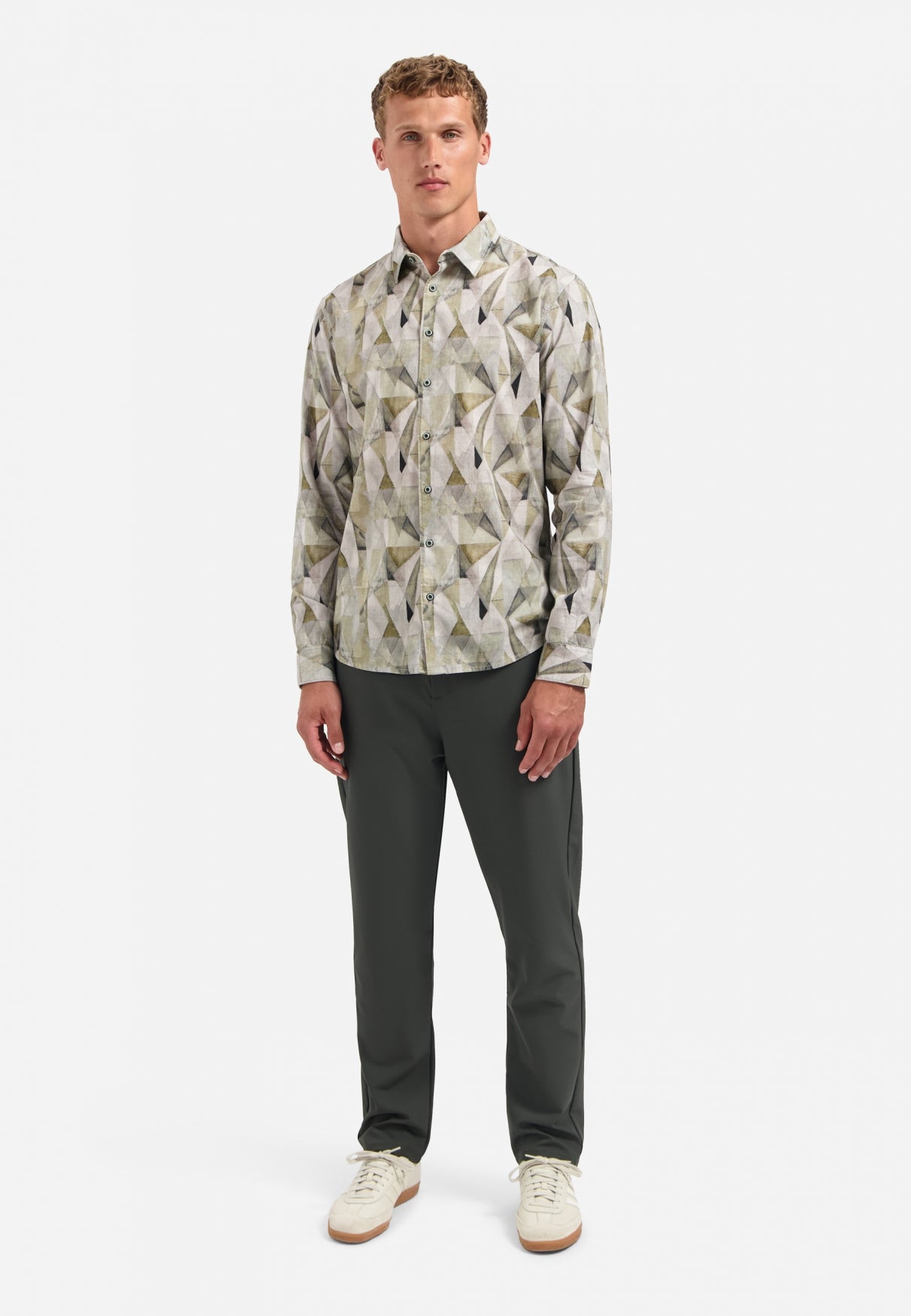 Printed stretch shirt | Light Moss