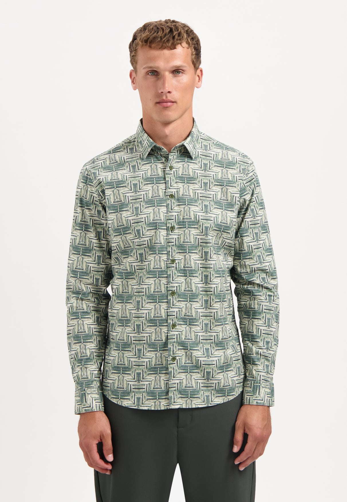 Printed stretch shirt | Dark Green