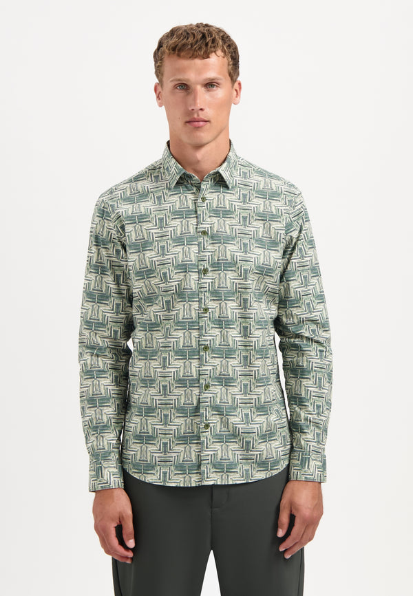 Printed stretch shirt | Dark Green